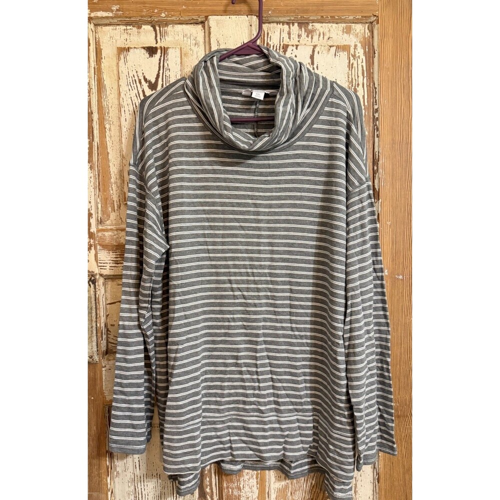 Liz Claiborne Cowl Neck Long Sleeve Striped Top - Smoke Heather - XXL (20)